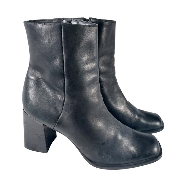 NINE WEST! "SINNY" BLACK GENUINE LEATHER SQUARE TOE CHUNKY HEEL BOOTS! SZ 8.5M - Picture 12 of 12